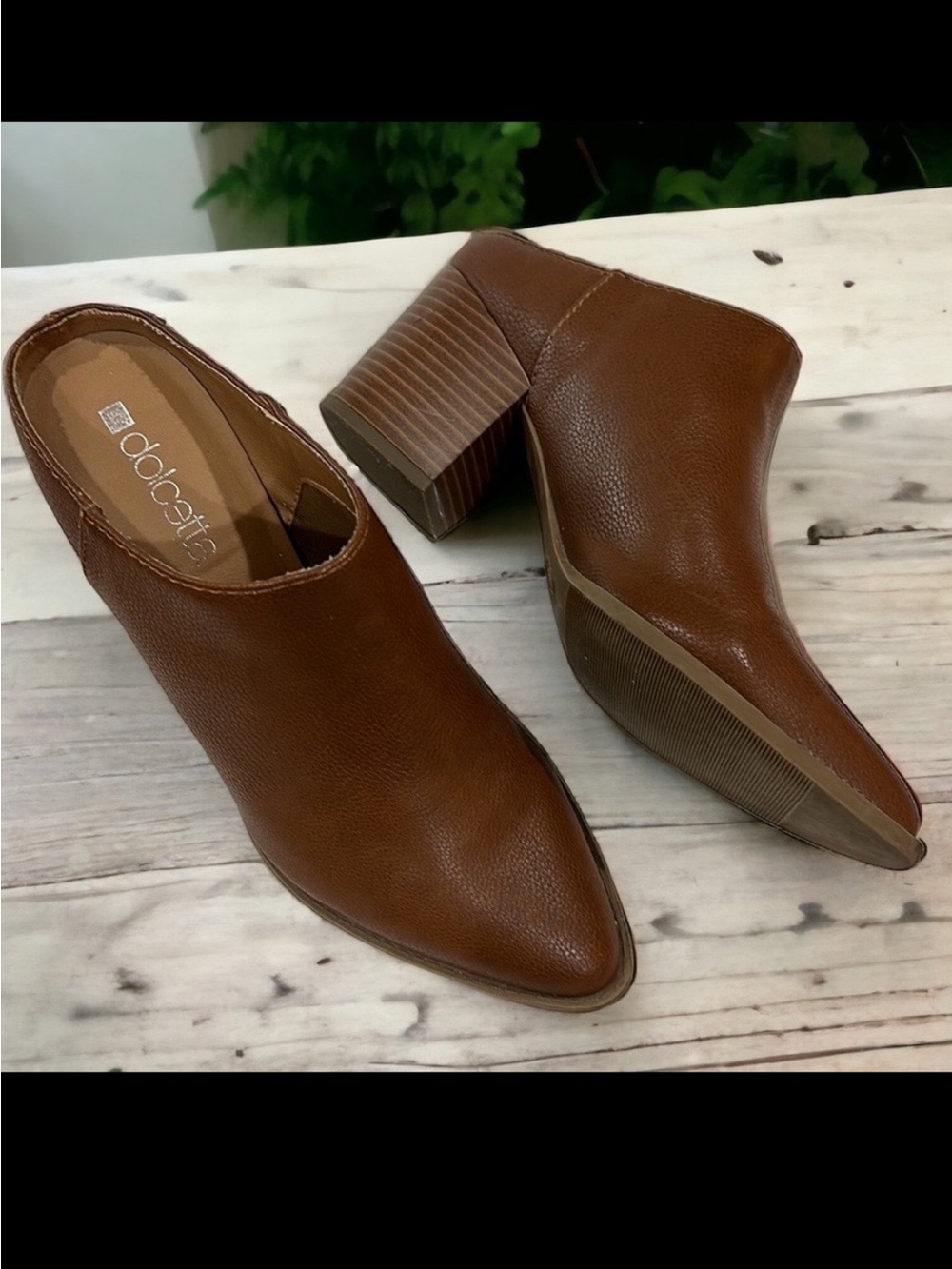 Dolcetta brown vegan leather bootie mules Women’s Sz 9.5